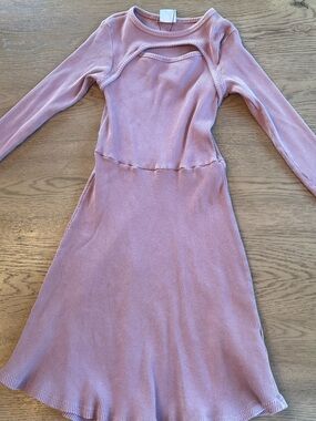 Zara Dusty Rose Ribbed Long Sleeve Dress with Front Cutout